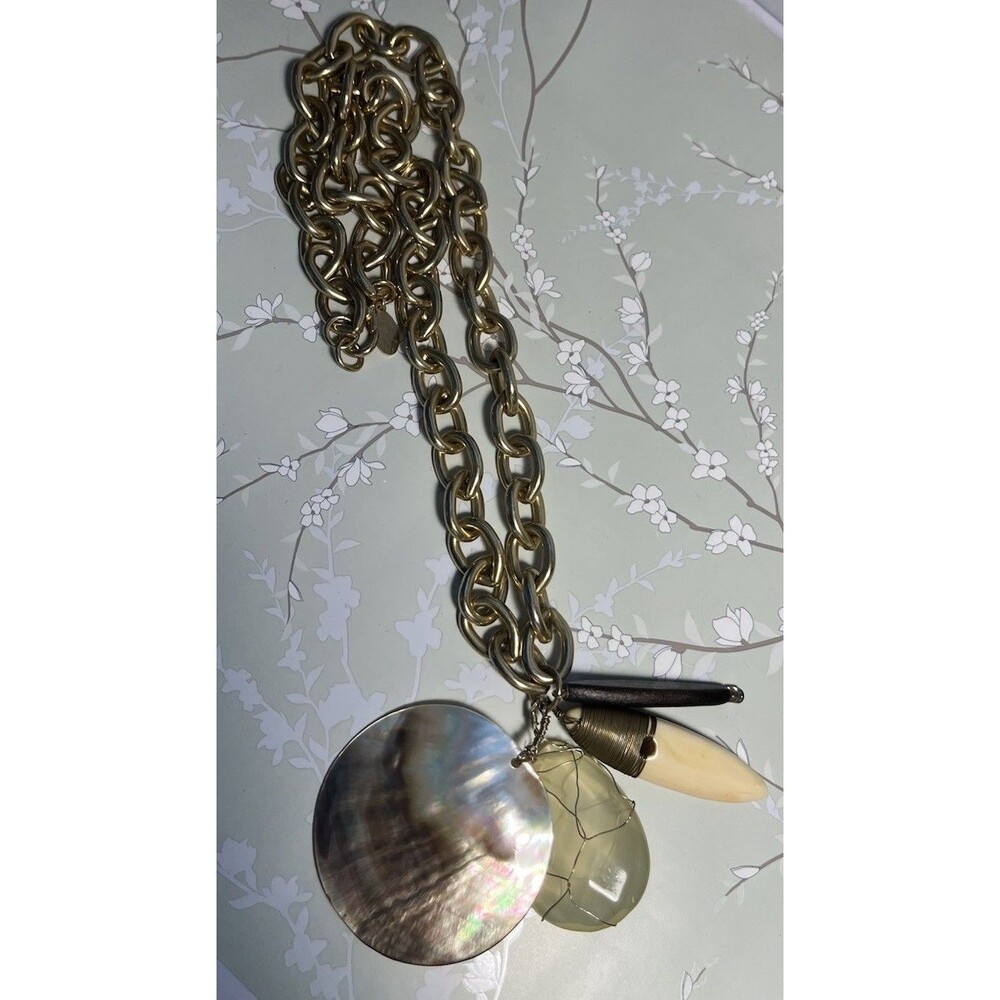 Guess Chunky Chain Link 4 Charm Pendant Necklace Gold Tone 26"